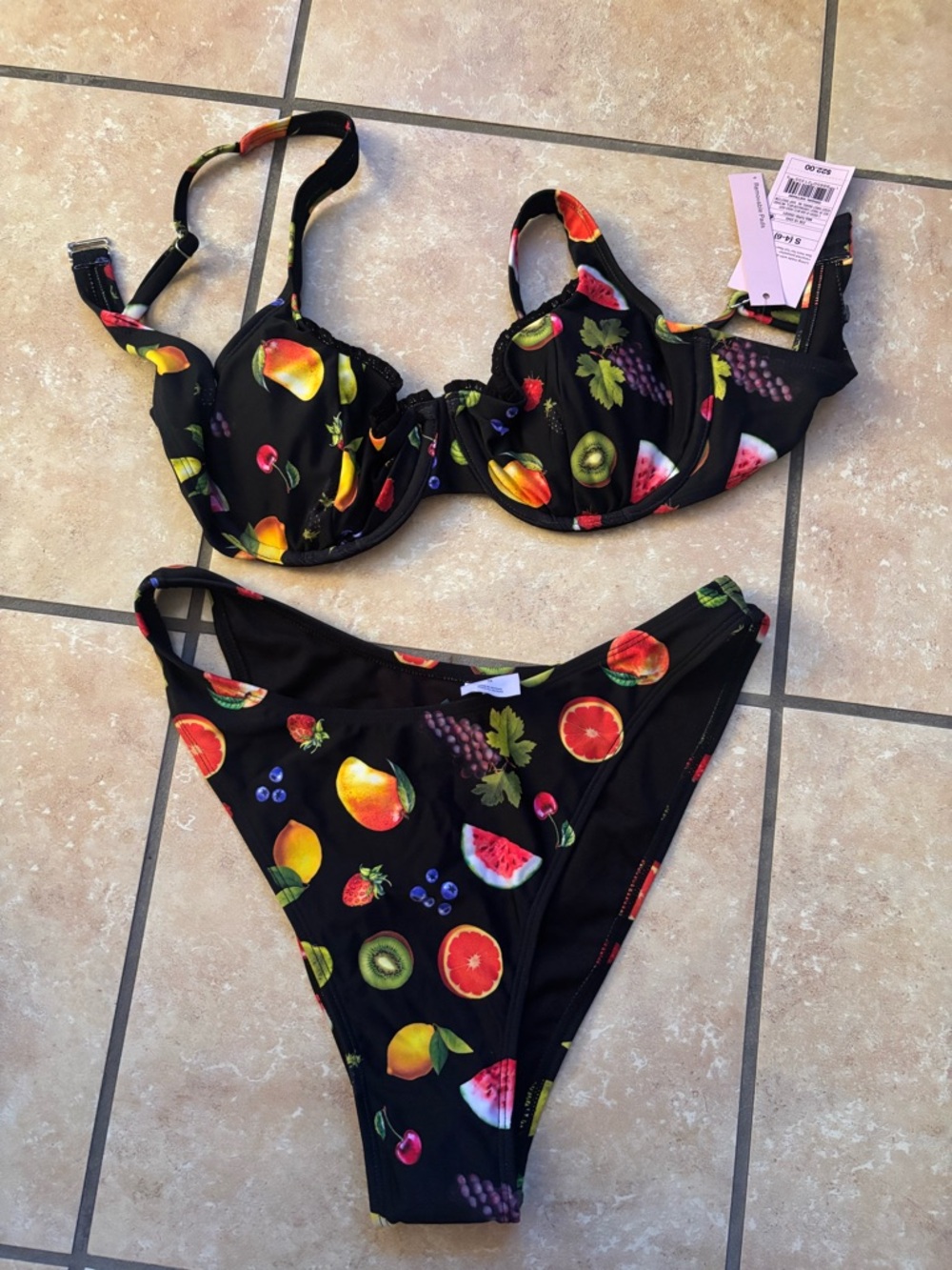 Xhilaration Black Fruit Print Bikini Set - Multicolor